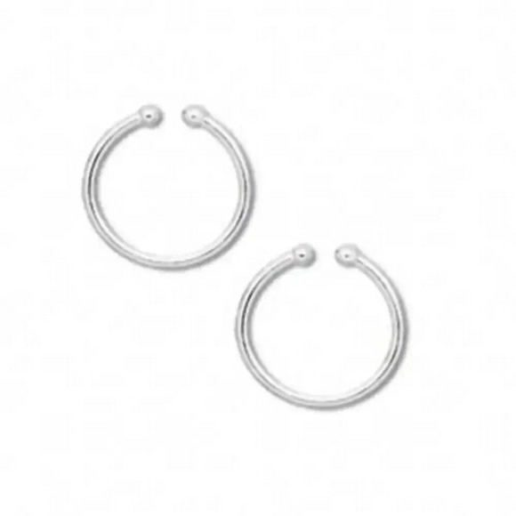 Clip On Hoop Earrings Silver Plated Sleek Pierced Look 15mm 0.6" Diameter Dangle - Picture 1 of 1